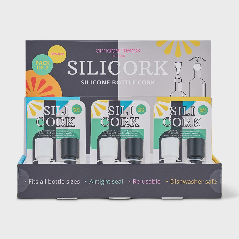 SILICORK WINE STOPPER - BLACK WHITE  CDU 18 pc