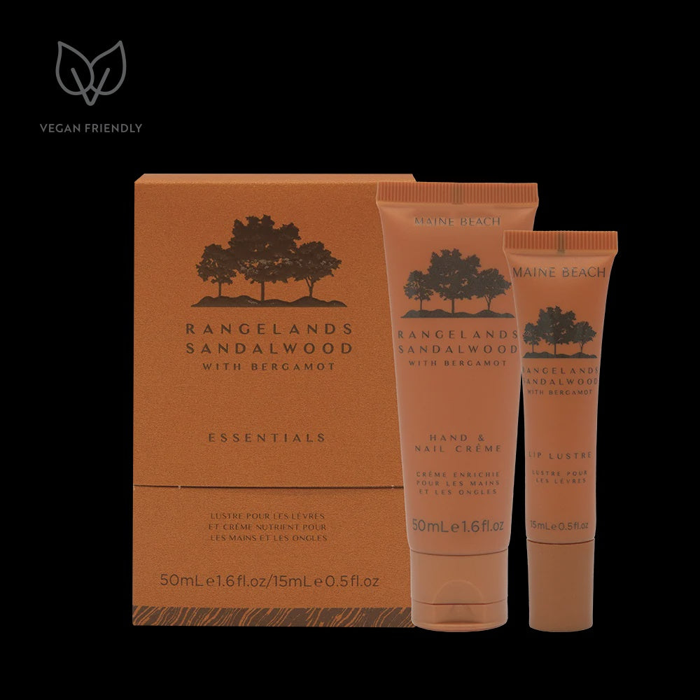 RANGELANDS SANDALWOOD ESSENTIALS SET LIP LUSTRE 15 ML & HAND CREME 50 ML