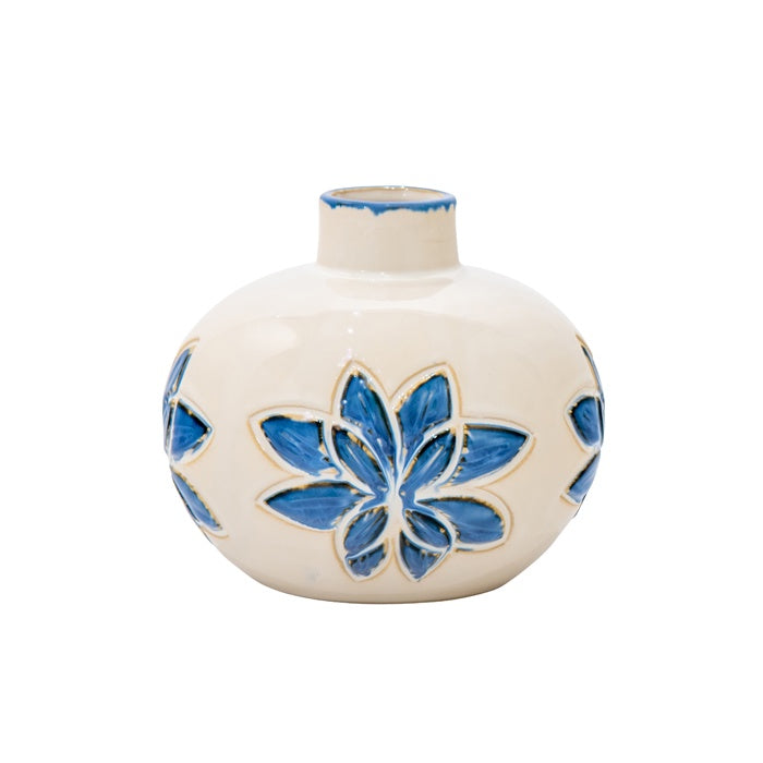 NUMA CERAMIC ROUND BLUE FLOWER VASE