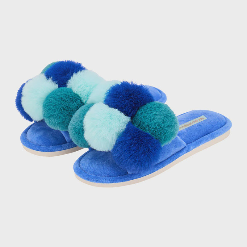 SLIPPER COSY LUXE POM POM - MULTI BLUE