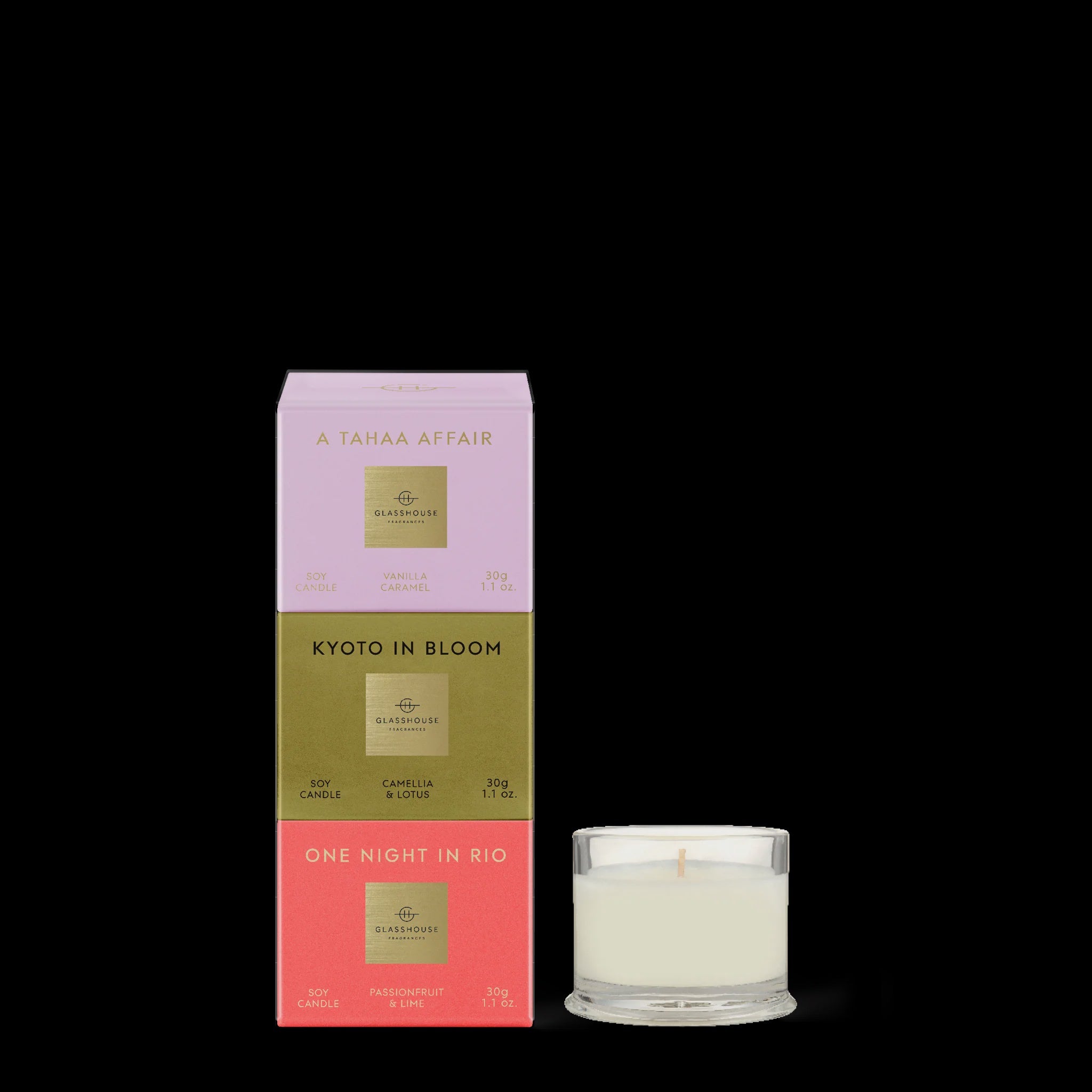 GF 3x30g Candle Trio - Christmas - A Tahaa Affair, Kyoto in Bloom,One night in Rio