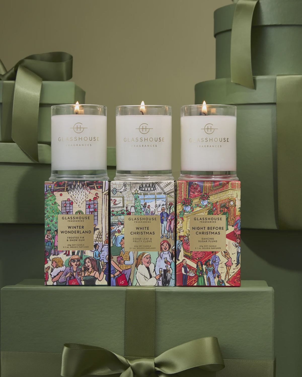 GF 3x60g Candle Trio - Christmas - Night Before Christmas,  White Christmas, Winter Wonderland
