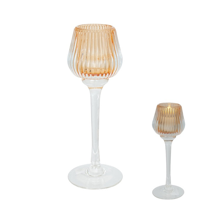 AMELIA GLASS RIBBED VOTIVE AMBER LGE
