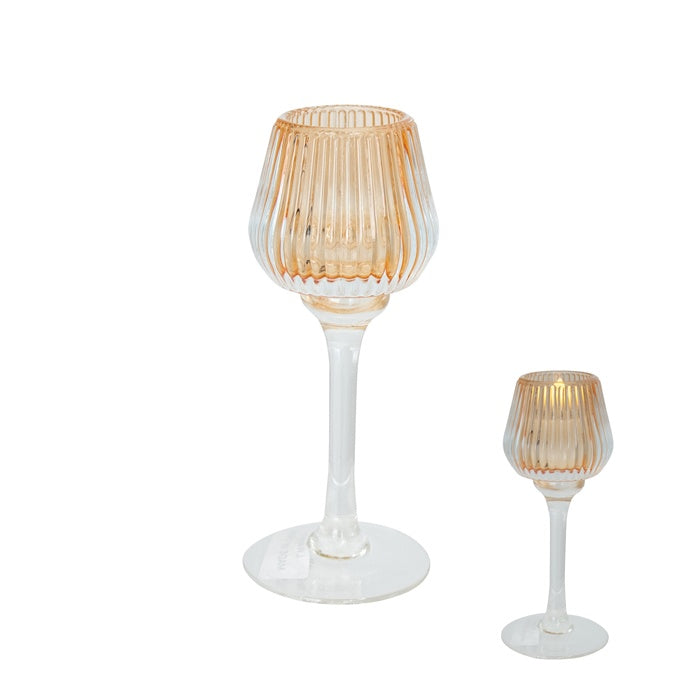 AMELIA GLASS RIBBED VOTIVE AMBER MED
