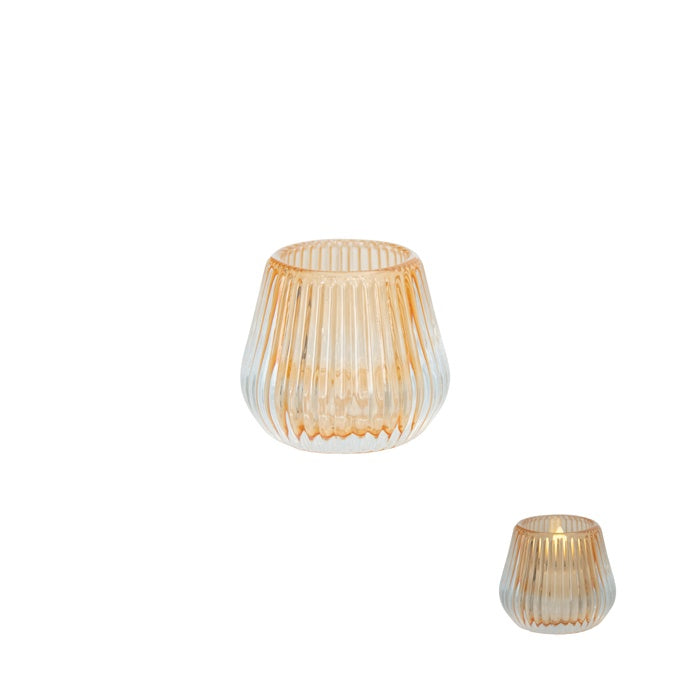 AMELIA GLASS RIBBED VOTIVE AMBER SML
