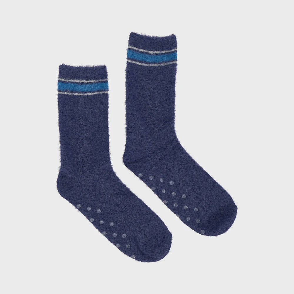 AT MENS - GRIPPY LOUNGE SOCKS NAVY STRIPE
