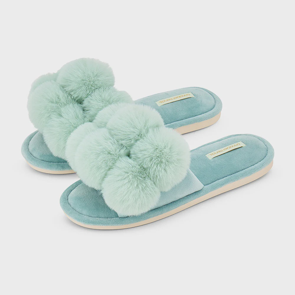 SLIPPER COSY LUXE POM POM - MIST GREEN SML