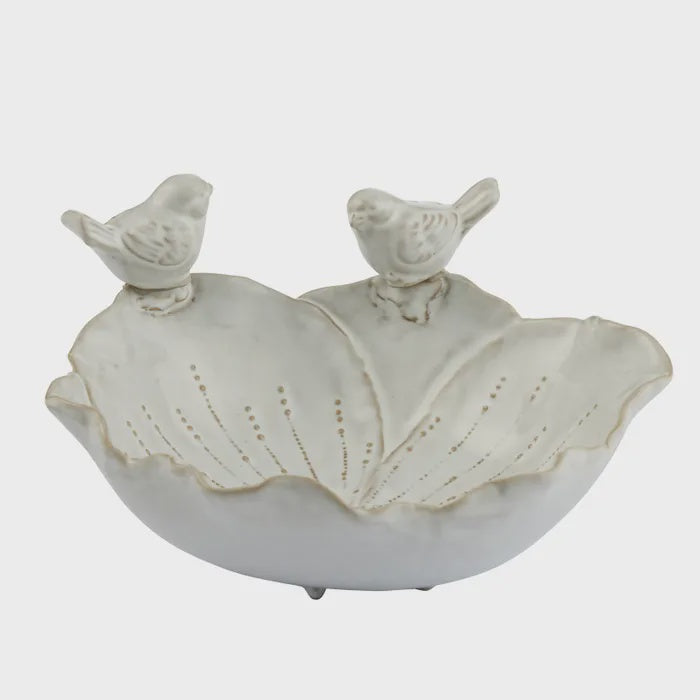 BIRDS ON A CERAMIC BOWL WHITE